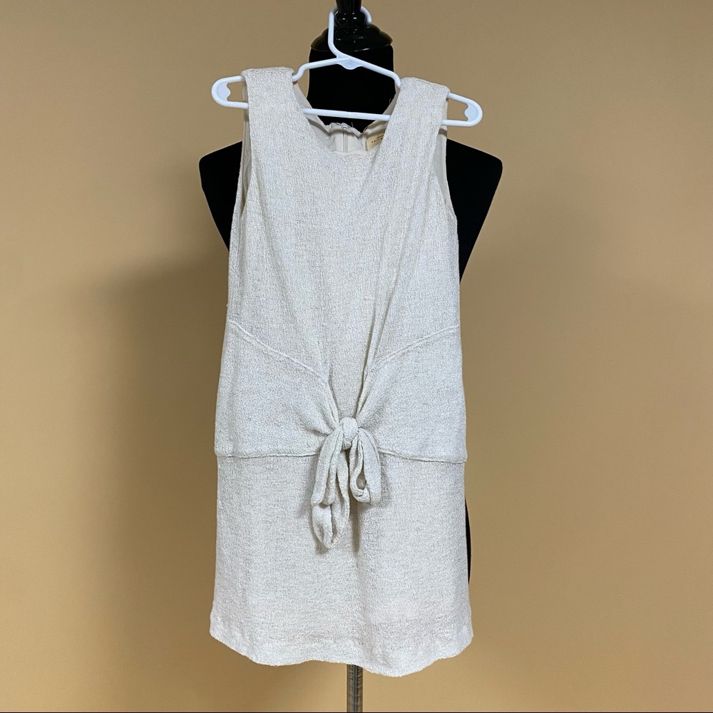 Zara Cream Woven Knit Front Self Tie Sleeveless Dress Size 7